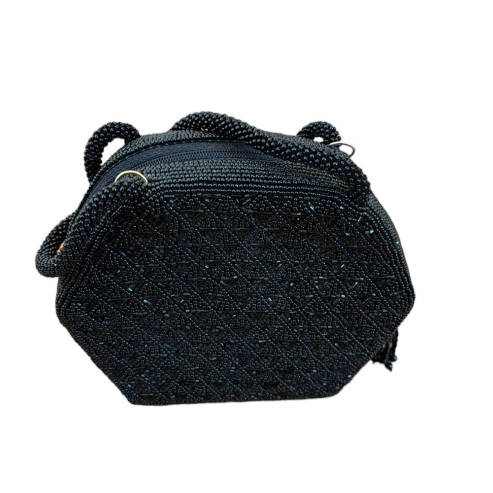 Inge Christopher Black Beaded Dress Bag. Hexagon shaped. Zip closure. NWT
